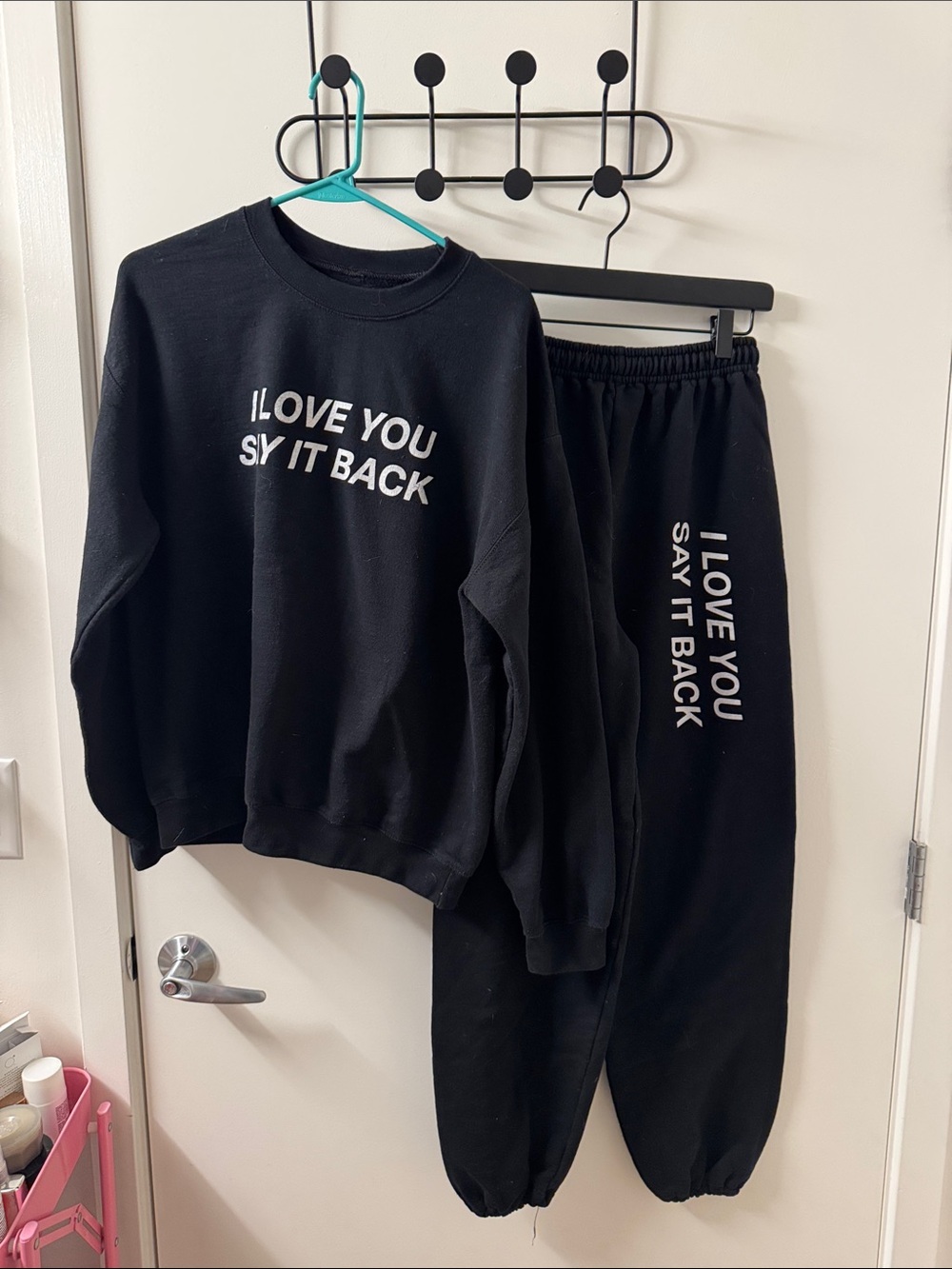 Black Graphic Sweatshirt & Joggers Set - "I LOVE YOU SAY IT BACK" - Picture 2 of 4